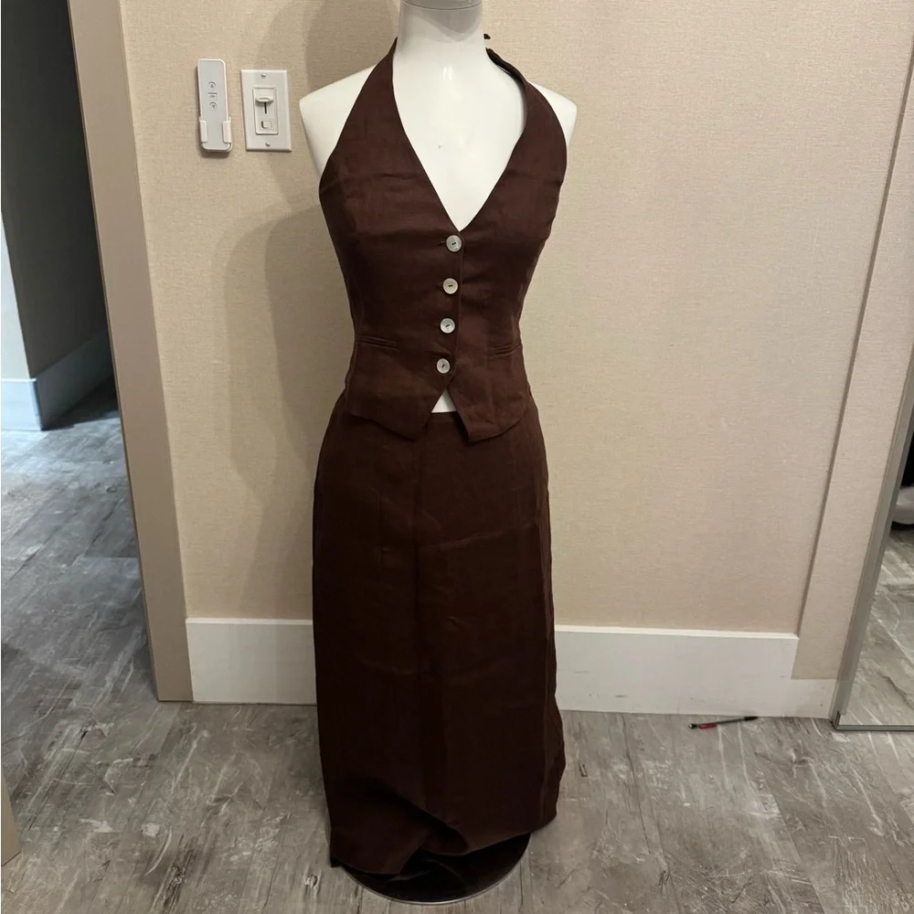 Reformation Hazen Linen Two Piece Brown - Size 0